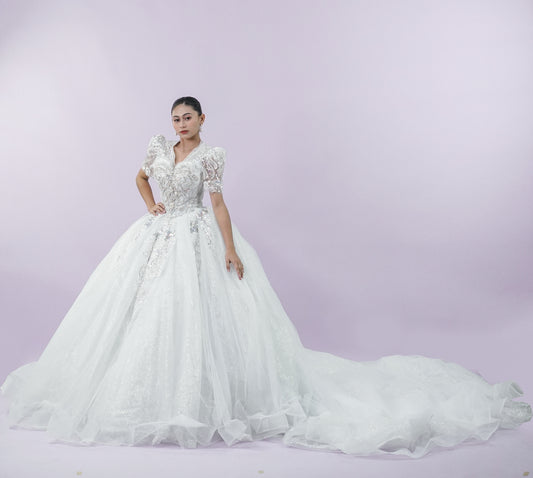 Filipiniana Short Sleeve Intricate Bridal Wedding Gown