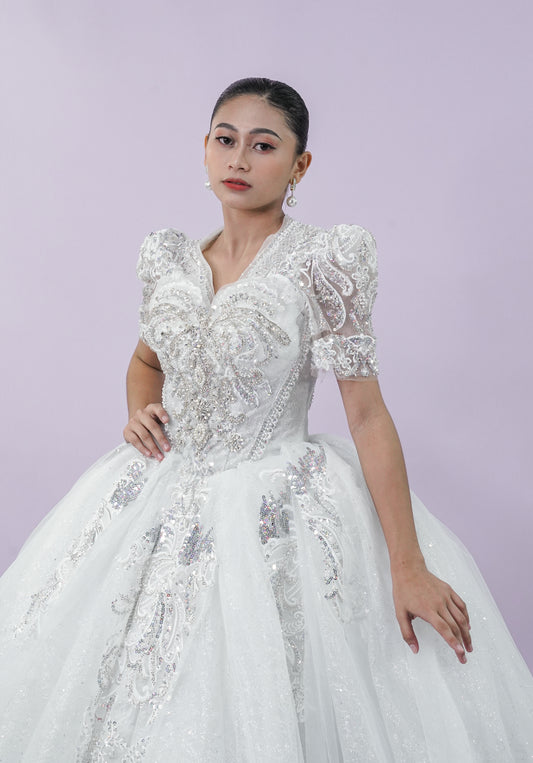 Filipiniana Short Sleeve Intricate Bridal Wedding Gown