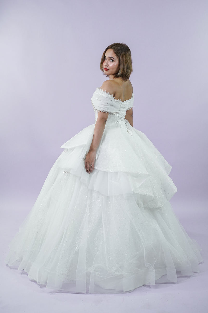 Off-Shoulder Royal Bridal Wedding Gown - Noelle West Bridals