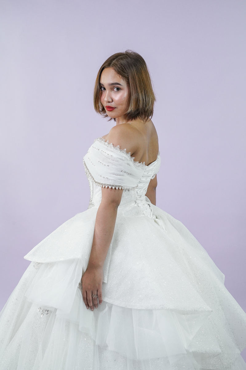 Off-Shoulder Royal Bridal Wedding Gown - Noelle West Bridals