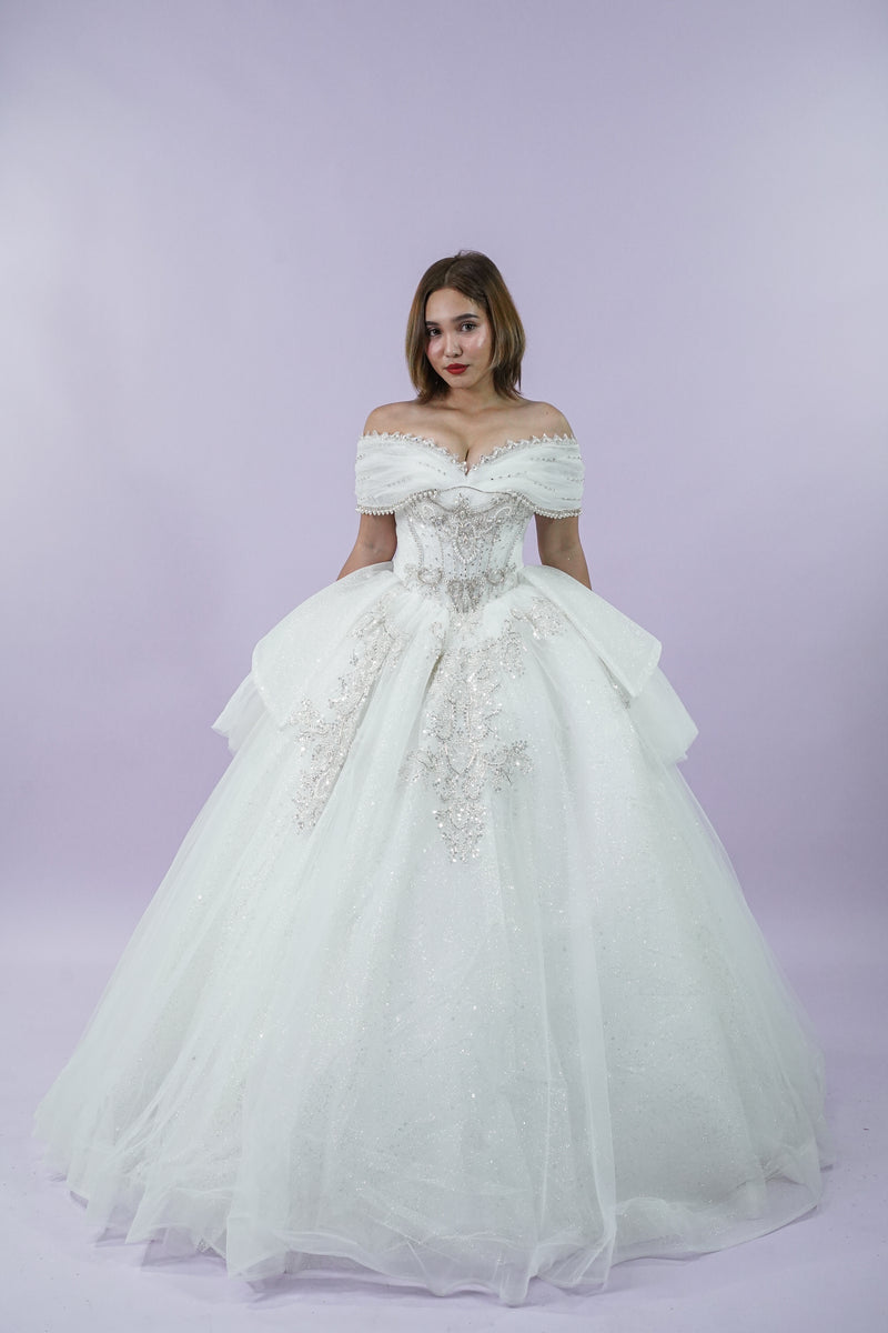 Off-Shoulder Royal Bridal Wedding Gown - Noelle West Bridals