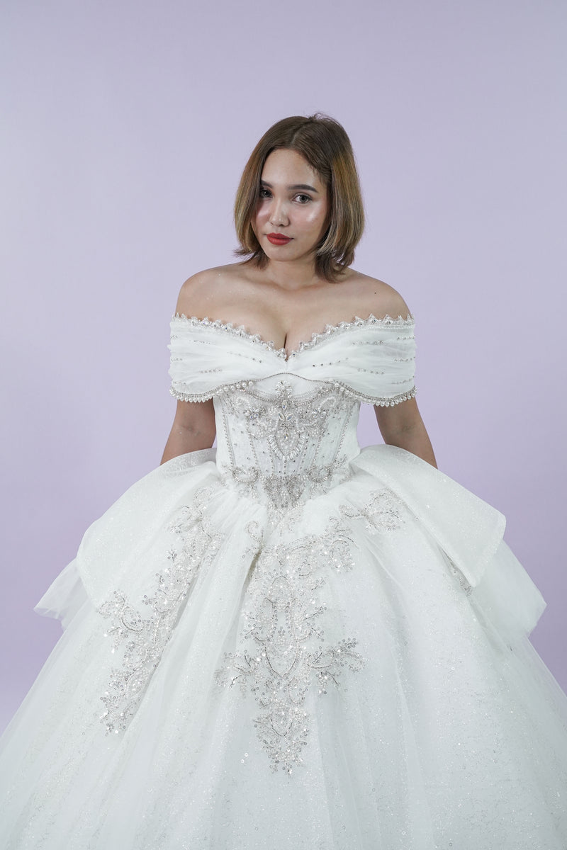 Off-Shoulder Royal Bridal Wedding Gown - Noelle West Bridals