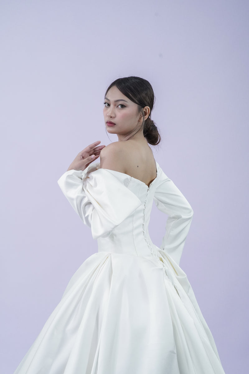 Long Sleeve Off-Shoulder Wedding Bridal Gown - Noelle West Bridals