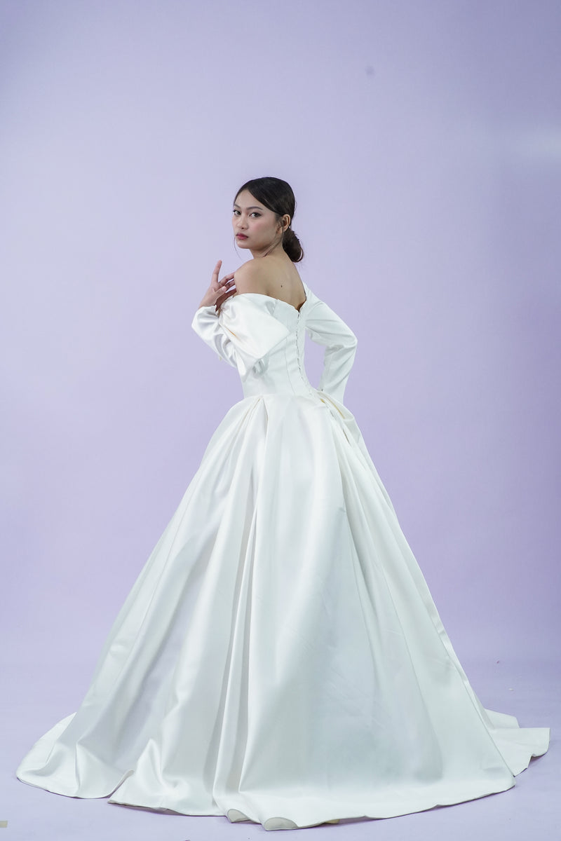 Long Sleeve Off-Shoulder Wedding Bridal Gown - Noelle West Bridals