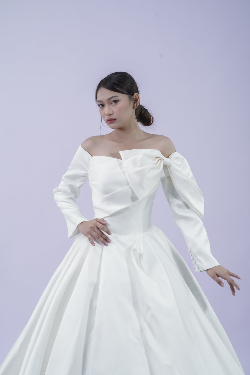Long Sleeve Off-Shoulder Wedding Bridal Gown - Noelle West Bridals