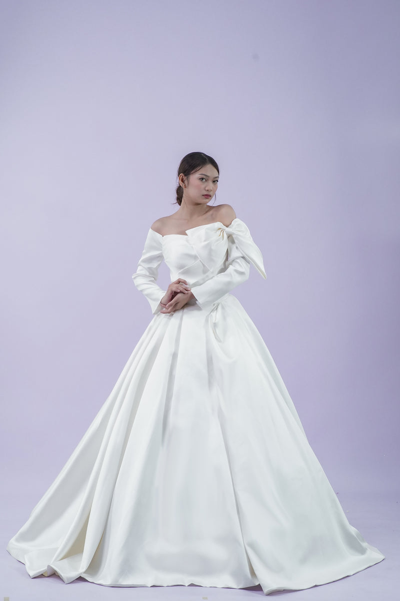 Long Sleeve Off-Shoulder Wedding Bridal Gown - Noelle West Bridals