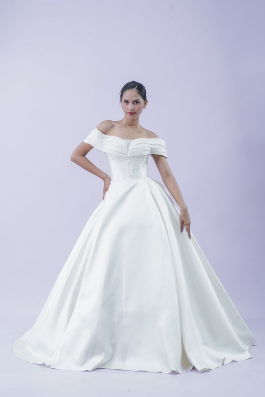 Off-Shoulder Soft Elegant Simple Wedding Bridal Gown