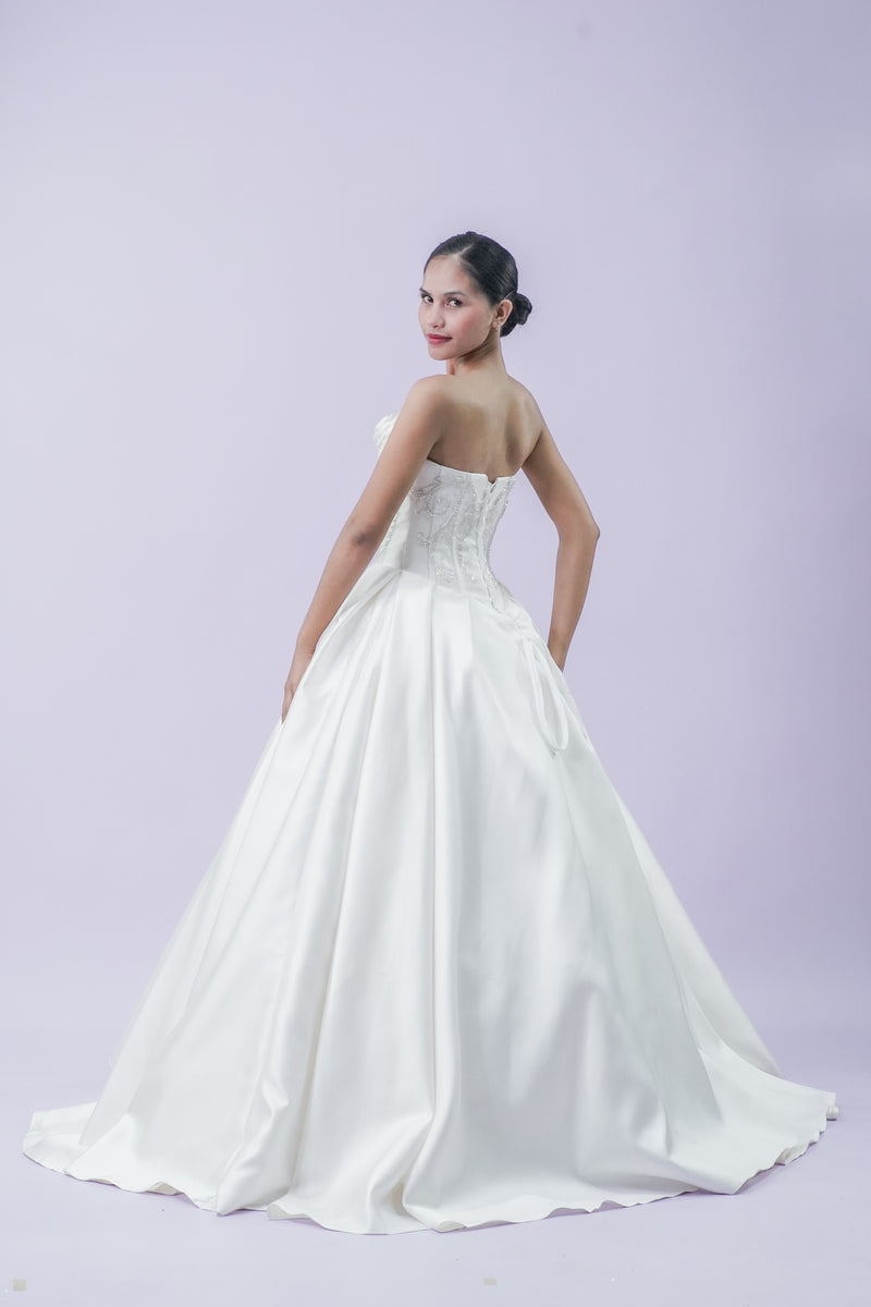 Floral Intricate Tube Top Wedding Bridal Gown - Noelle West Bridals