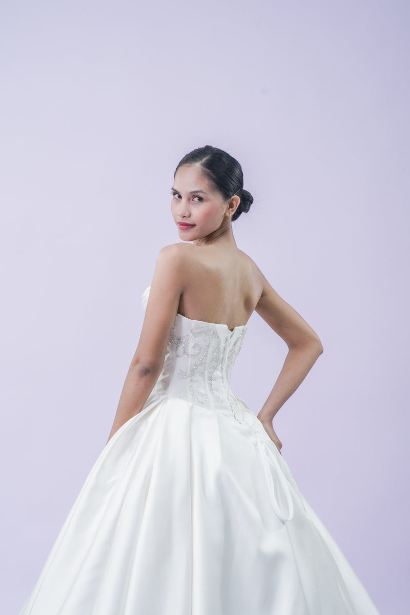 Floral Intricate Tube Top Wedding Bridal Gown - Noelle West Bridals