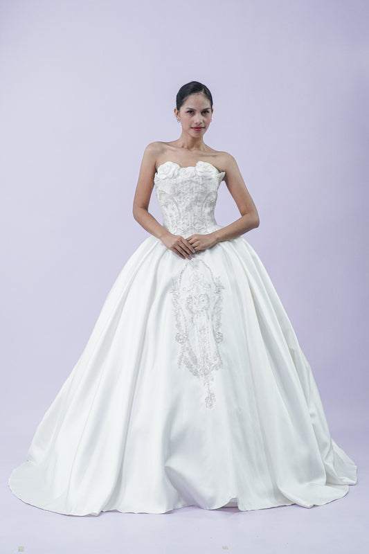 Floral Intricate Tube Top Wedding Bridal Gown
