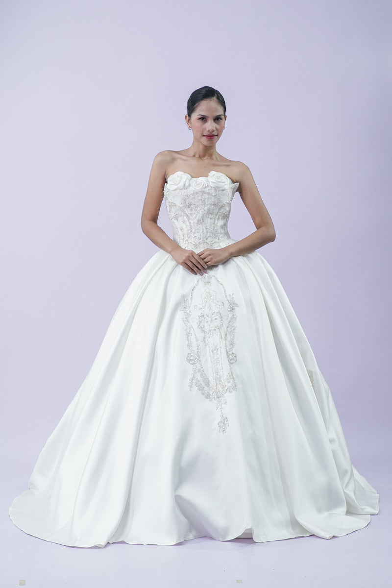 Floral Intricate Tube Top Wedding Bridal Gown - Noelle West Bridals