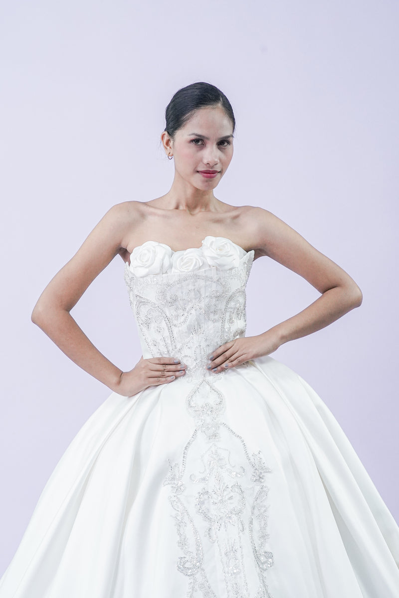 Floral Intricate Tube Top Wedding Bridal Gown - Noelle West Bridals