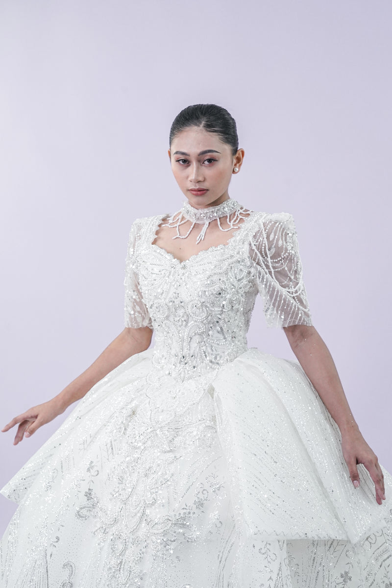 Regal Jewel Long Back Bridal Wedding Gown - Noelle West Bridals