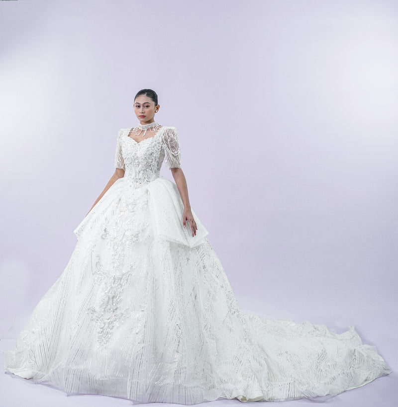 Regal Jewel Long Back Bridal Wedding Gown - Noelle West Bridals