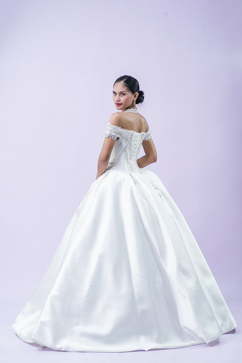 Off-Shoulder Royal Elegant Wedding Bridal Gown - Noelle West Bridals