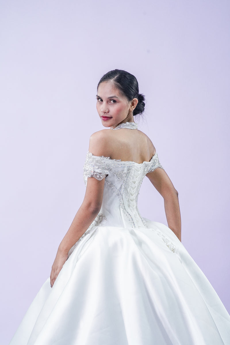 Off-Shoulder Royal Elegant Wedding Bridal Gown - Noelle West Bridals