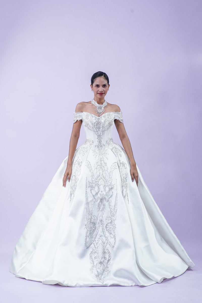 Off-Shoulder Royal Elegant Wedding Bridal Gown - Noelle West Bridals