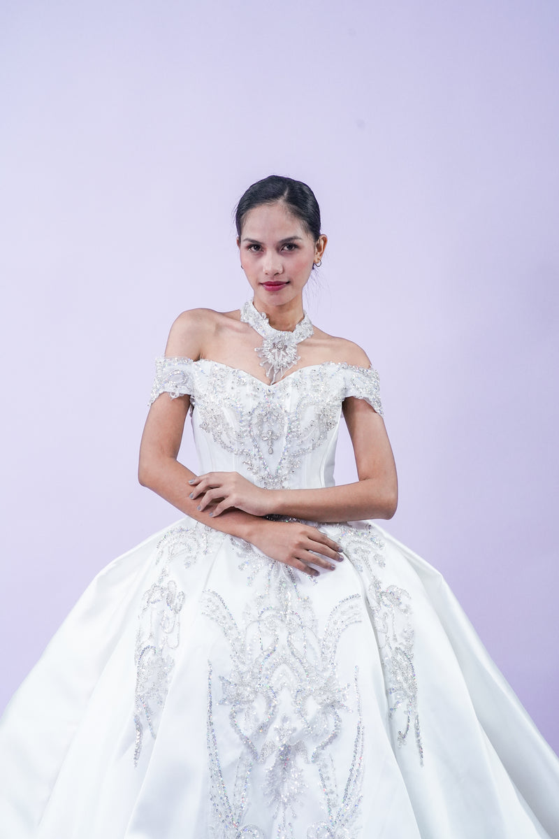 Off-Shoulder Royal Elegant Wedding Bridal Gown - Noelle West Bridals
