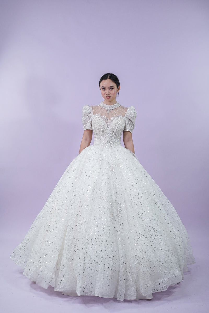 Short Sleeve Filipiniana Wedding Bridal Gown - Noelle West Bridals