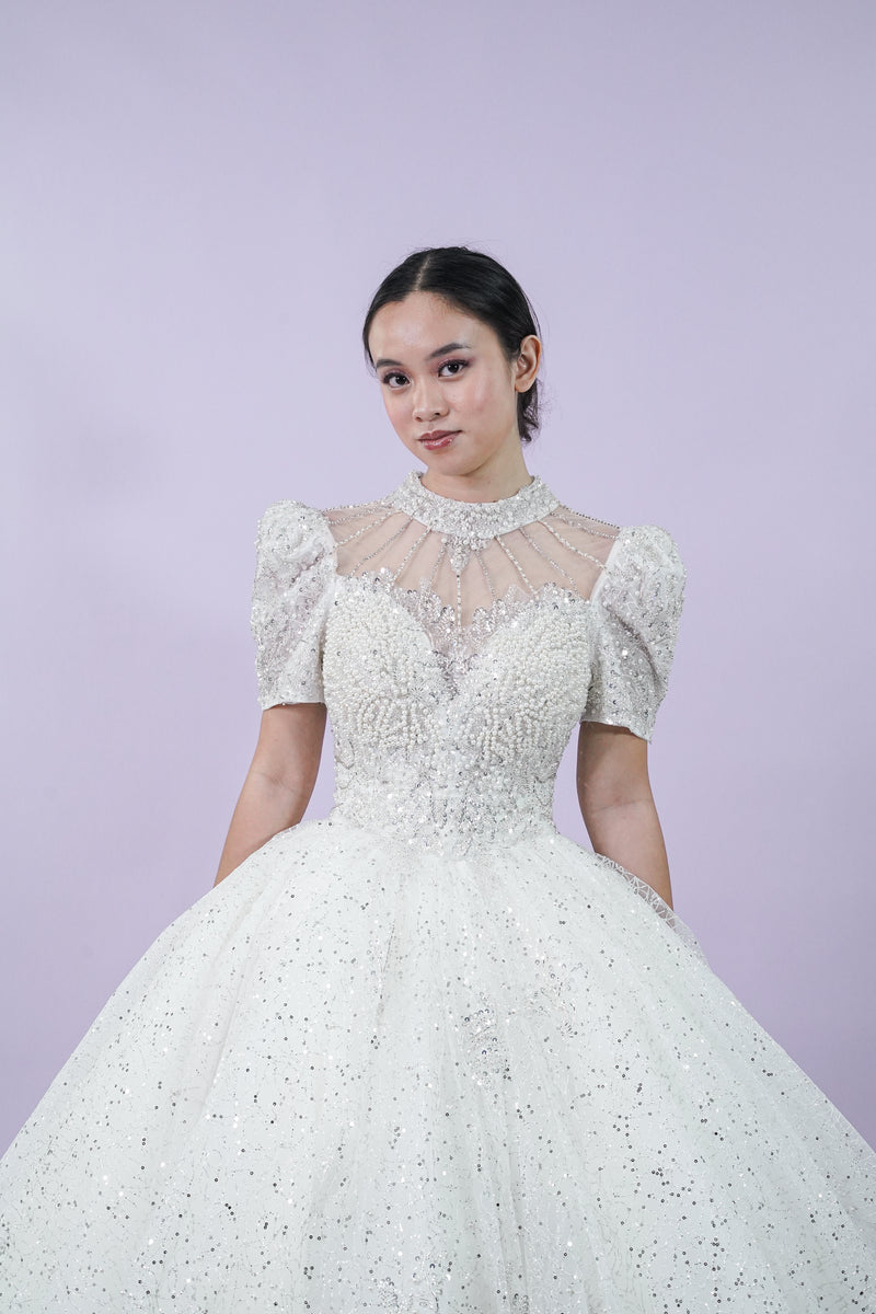 Short Sleeve Filipiniana Wedding Bridal Gown - Noelle West Bridals