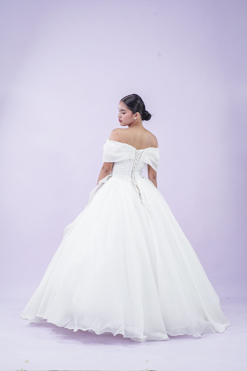 Off-Shoulder Elegant Tule Simple Wedding Bridal Gown - Noelle West Bridals