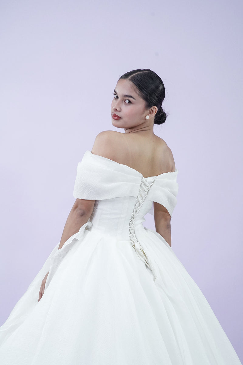 Off-Shoulder Elegant Tule Simple Wedding Bridal Gown - Noelle West Bridals