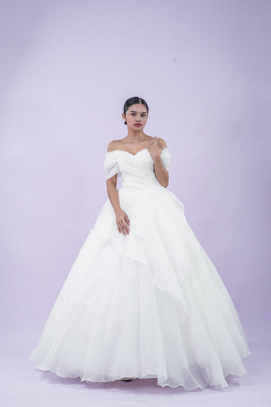 Off-Shoulder Elegant Tule Simple Wedding Bridal Gown