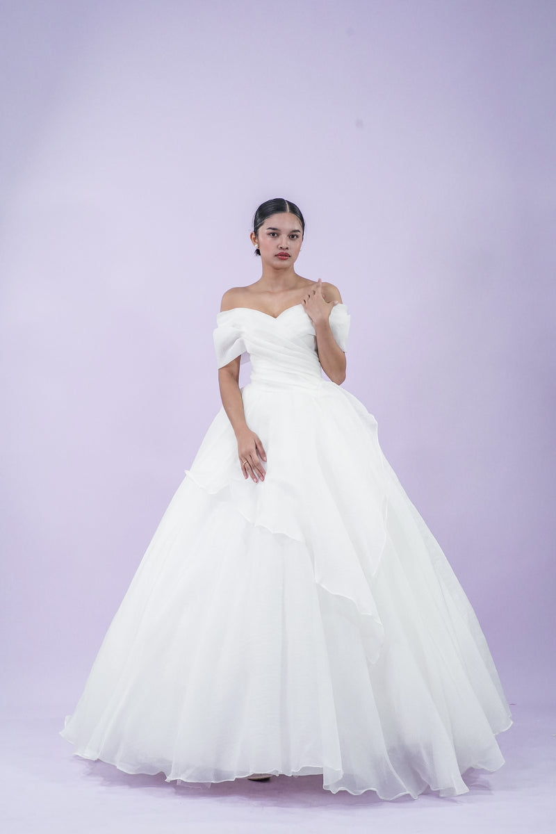 Off-Shoulder Elegant Tule Simple Wedding Bridal Gown - Noelle West Bridals