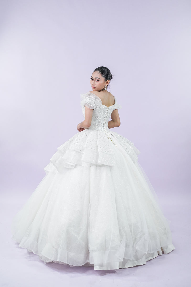 Off-Shoulder Fairytale Wedding Bridal Gown - Noelle West Bridals