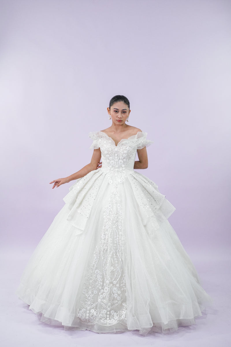 Off-Shoulder Fairytale Wedding Bridal Gown - Noelle West Bridals