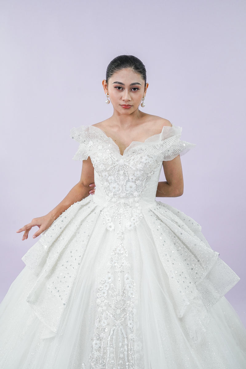Off-Shoulder Fairytale Wedding Bridal Gown - Noelle West Bridals