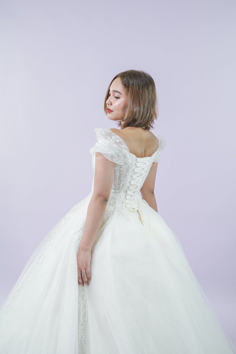 Off-Shoulder Soft Delicate Wedding Bridal Gown - Noelle West Bridals