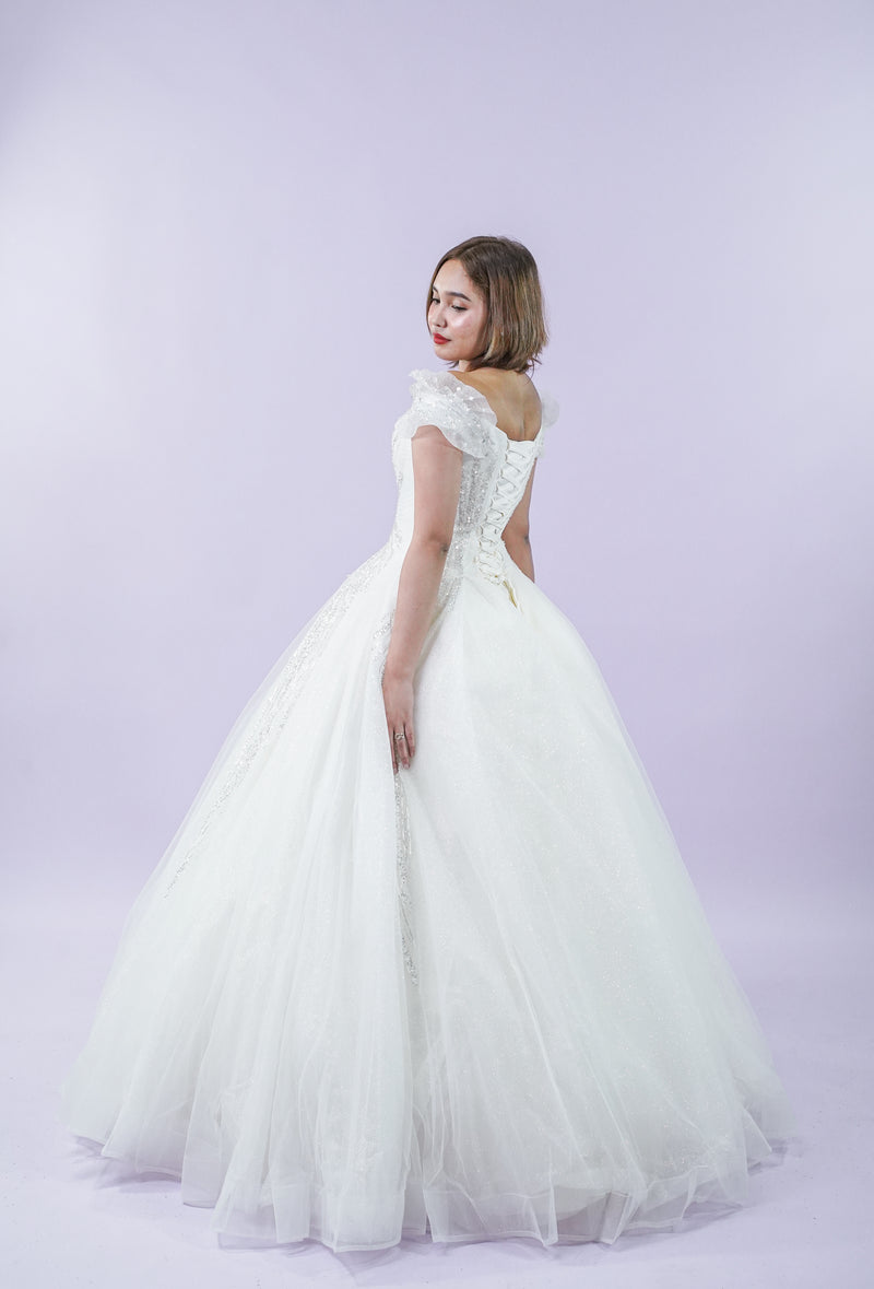 Off-Shoulder Soft Delicate Wedding Bridal Gown - Noelle West Bridals