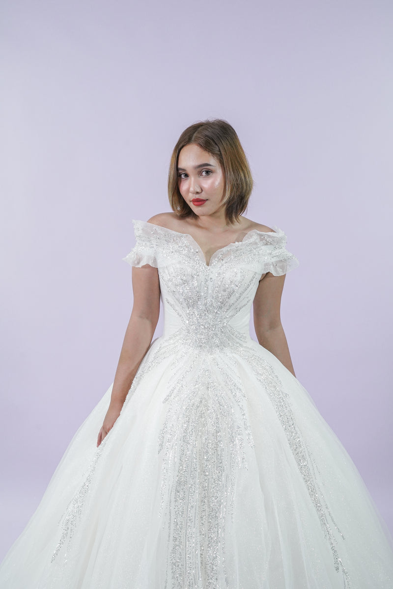 Off-Shoulder Soft Delicate Wedding Bridal Gown - Noelle West Bridals