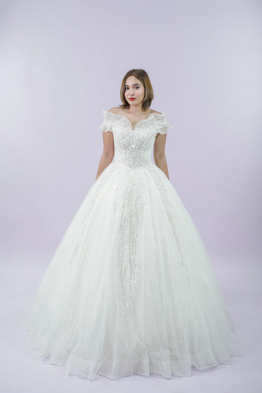 Off-Shoulder Soft Delicate Wedding Bridal Gown