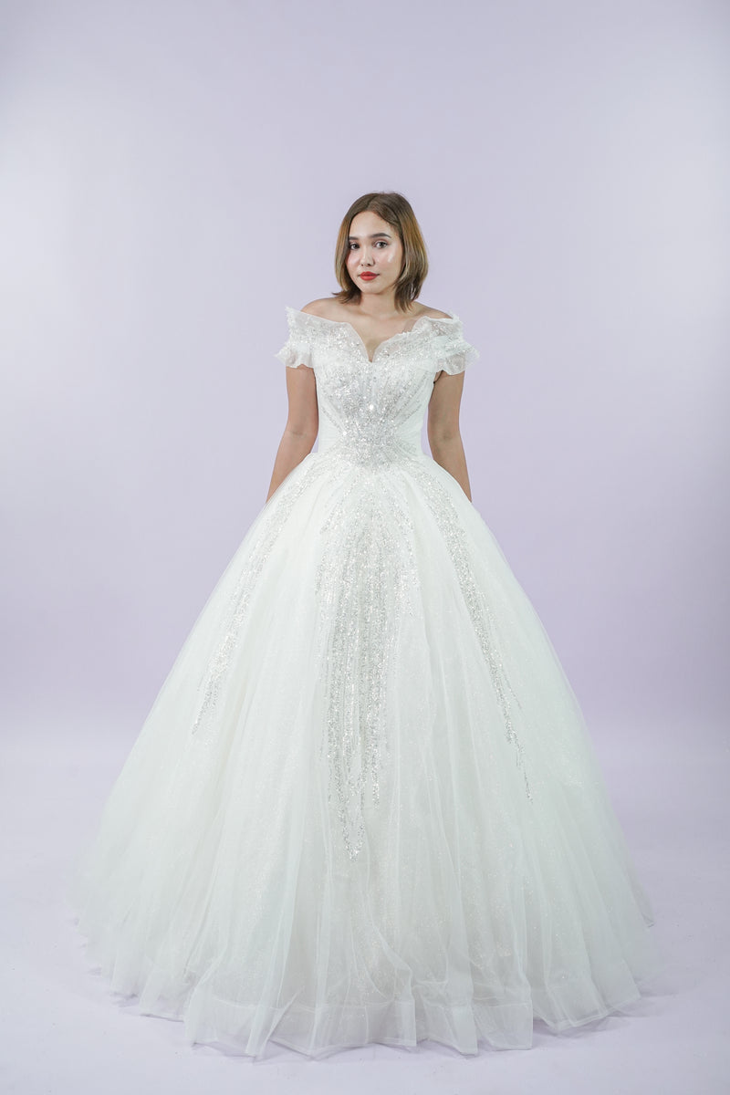 Off-Shoulder Soft Delicate Wedding Bridal Gown - Noelle West Bridals