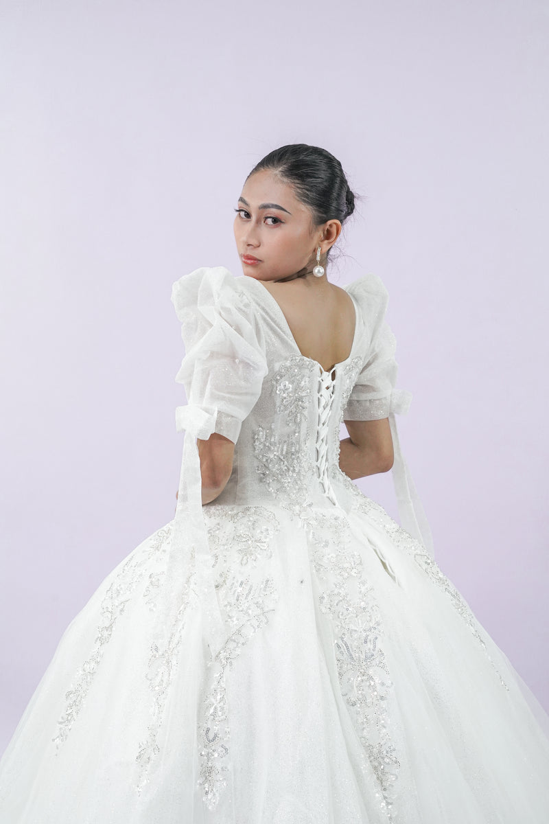 Short Sleeve Filipiniana Wedding Bridal Gown - Noelle West Bridals