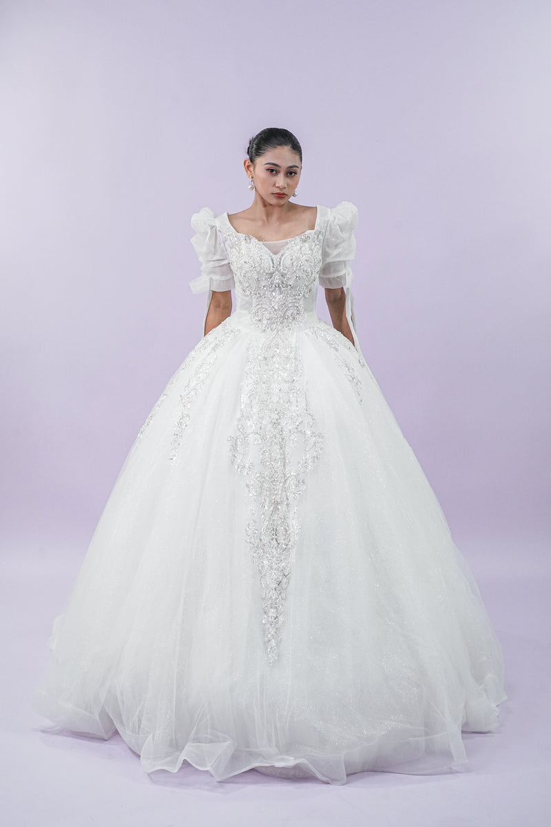 Short Sleeve Filipiniana Wedding Bridal Gown - Noelle West Bridals