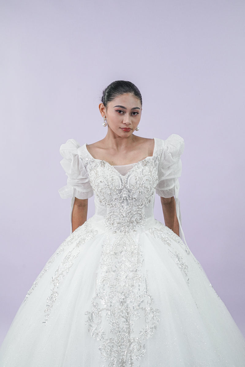 Short Sleeve Filipiniana Wedding Bridal Gown - Noelle West Bridals