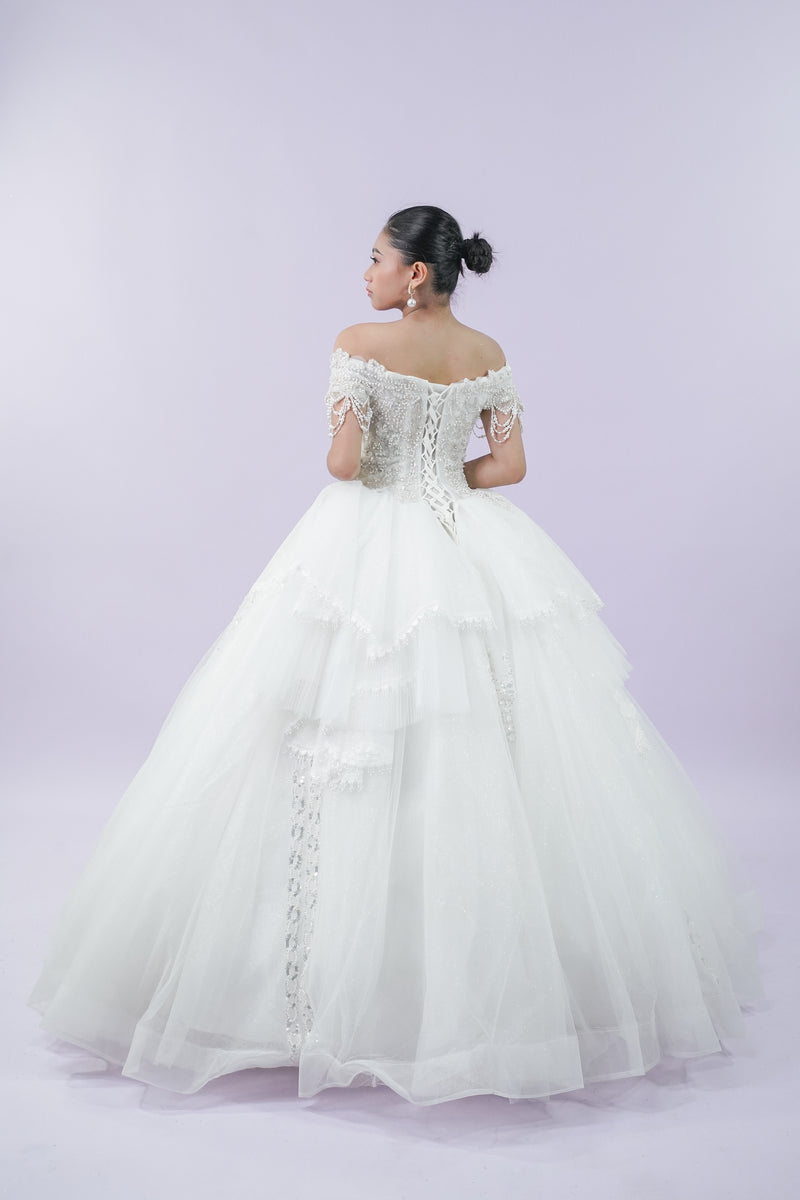 Off-Shoulder Regal Wedding Bridal Gown - Noelle West Bridals