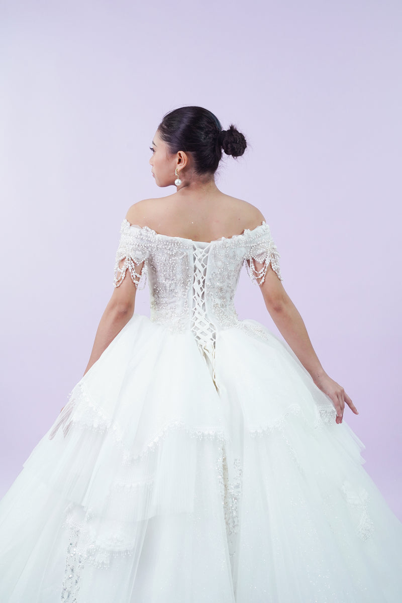 Off-Shoulder Regal Wedding Bridal Gown - Noelle West Bridals