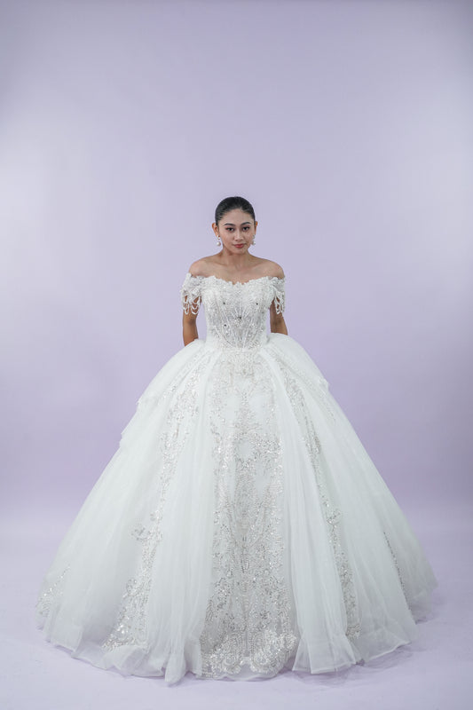 Off-Shoulder Regal Wedding Bridal Gown