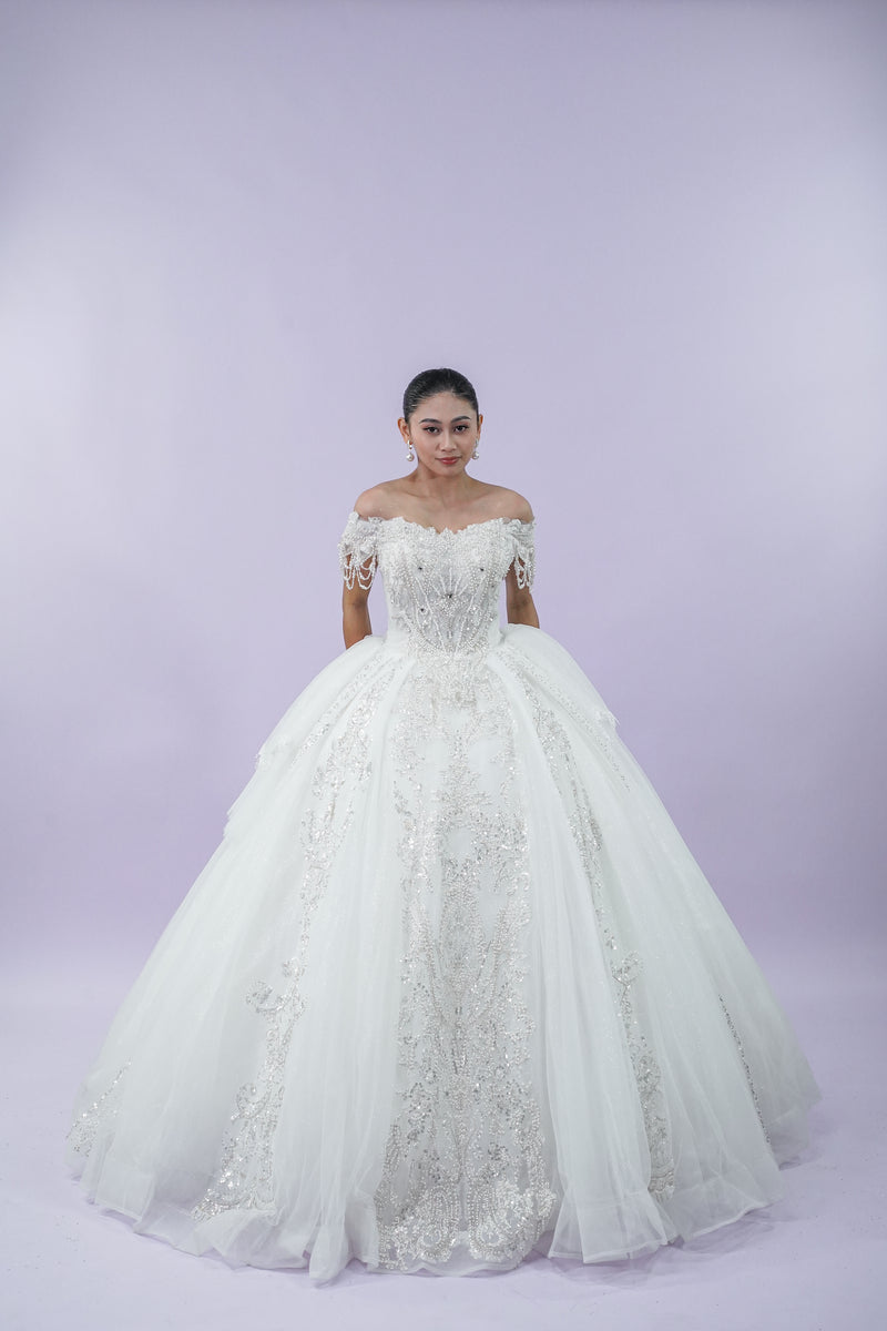 Off-Shoulder Regal Wedding Bridal Gown - Noelle West Bridals