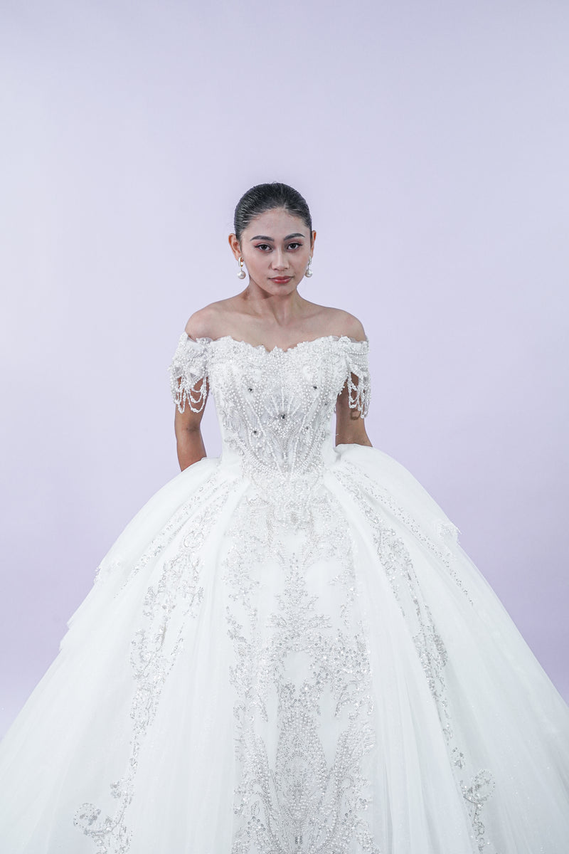 Off-Shoulder Regal Wedding Bridal Gown - Noelle West Bridals