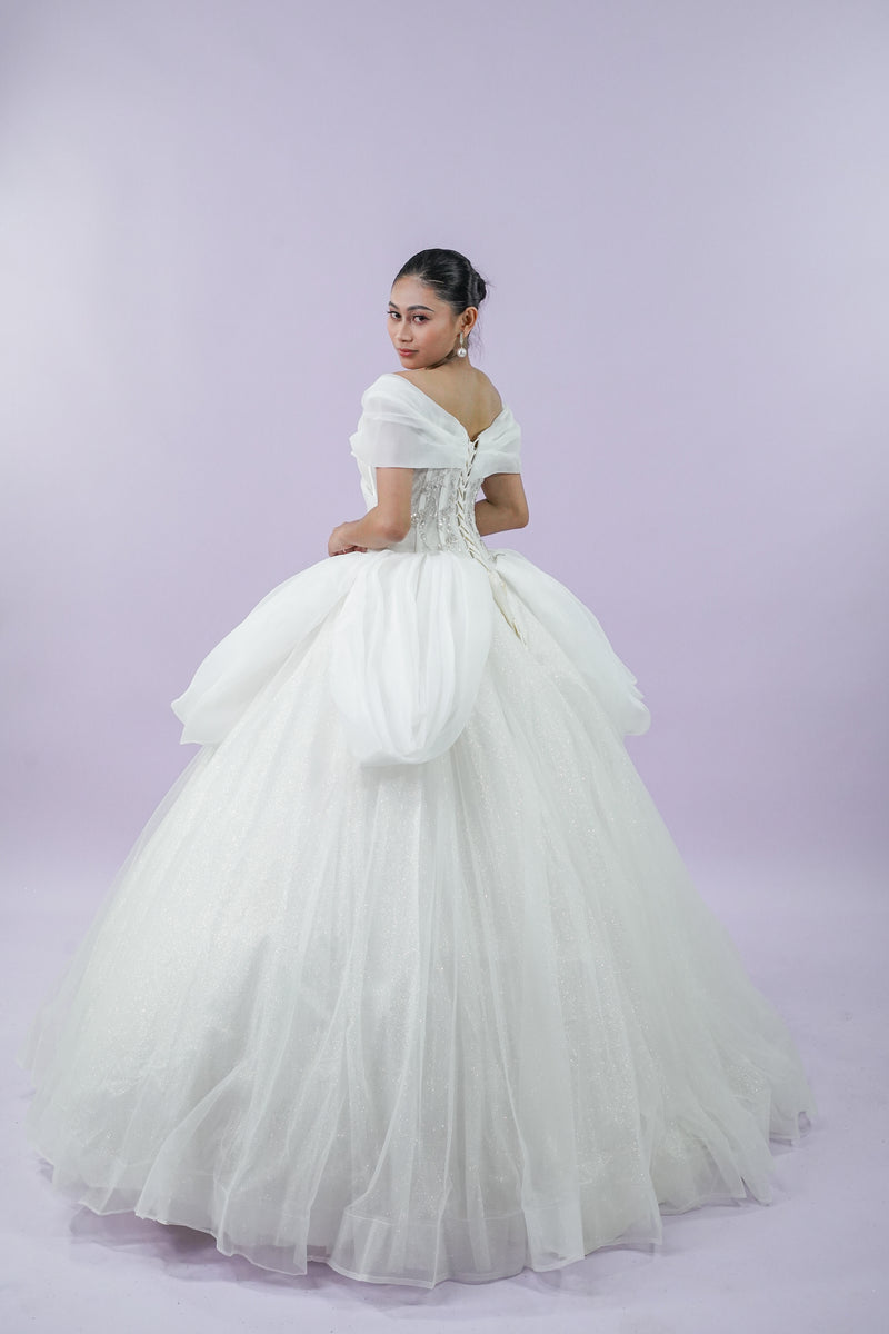 Off-Shoulder Delicate Tule Wedding Bridal Gown - Noelle West Bridals