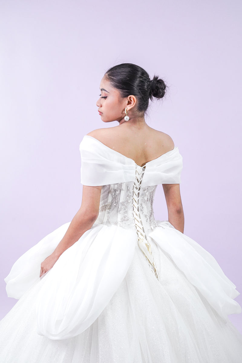 Off-Shoulder Delicate Tule Wedding Bridal Gown - Noelle West Bridals