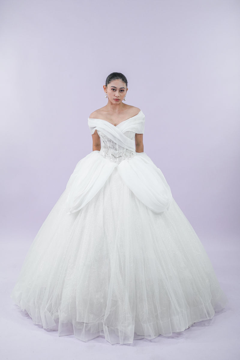 Off-Shoulder Delicate Tule Wedding Bridal Gown - Noelle West Bridals