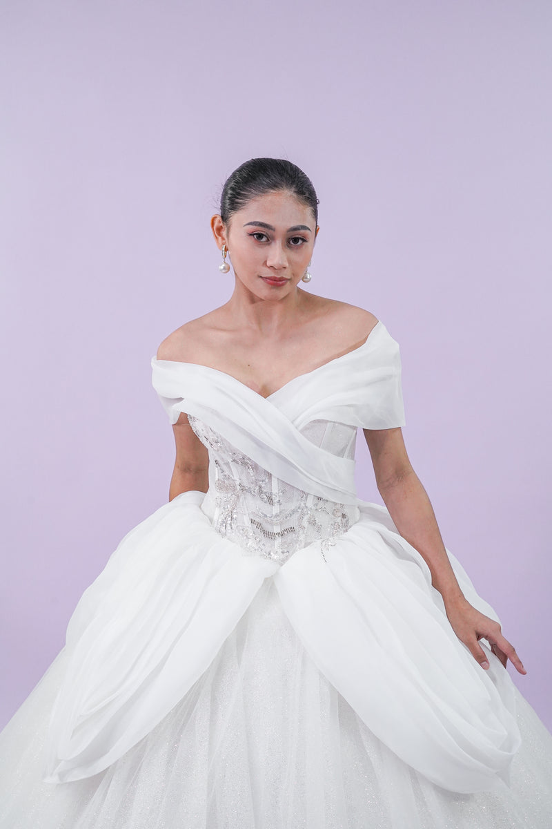 Off-Shoulder Delicate Tule Wedding Bridal Gown - Noelle West Bridals