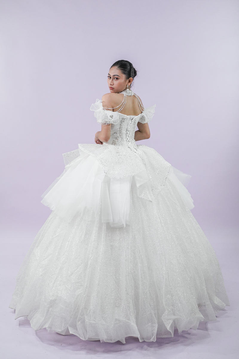 Off-Shoulder Intricate Royal Bridal Wedding Gown - Noelle West Bridals