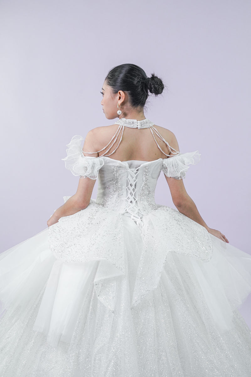 Off-Shoulder Intricate Royal Bridal Wedding Gown - Noelle West Bridals